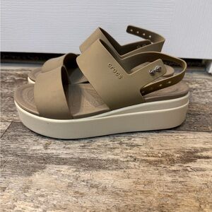 CROCS Women's Platform Slingback Sandal in Taupe and Cream